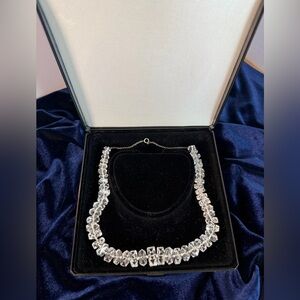 Vintage Faceted Clear Glass Bead Necklace Graduated Crystal Look Boxed 18”